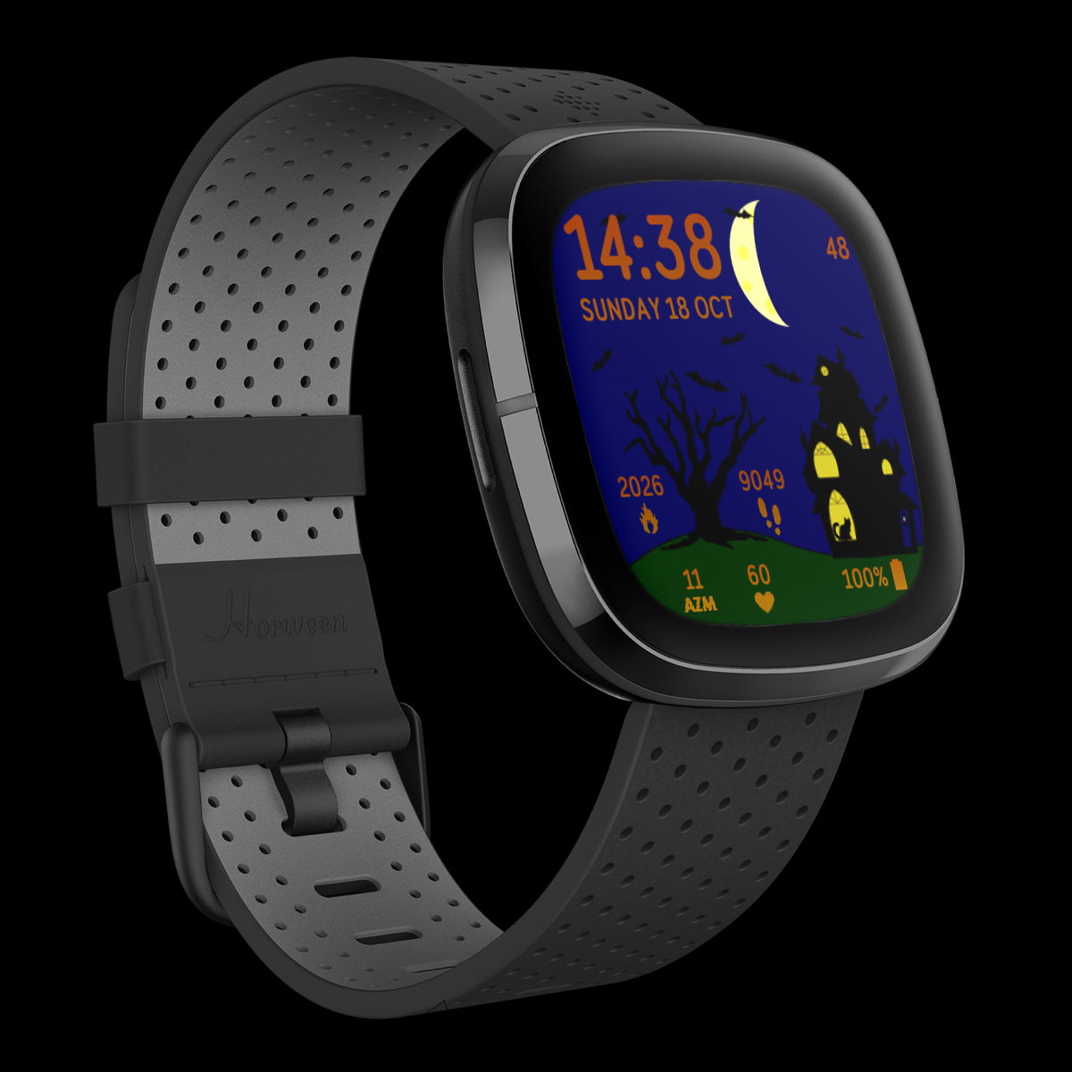 Spoooky Season Spooky Haunted House and Moon Watch Face for Fitbit